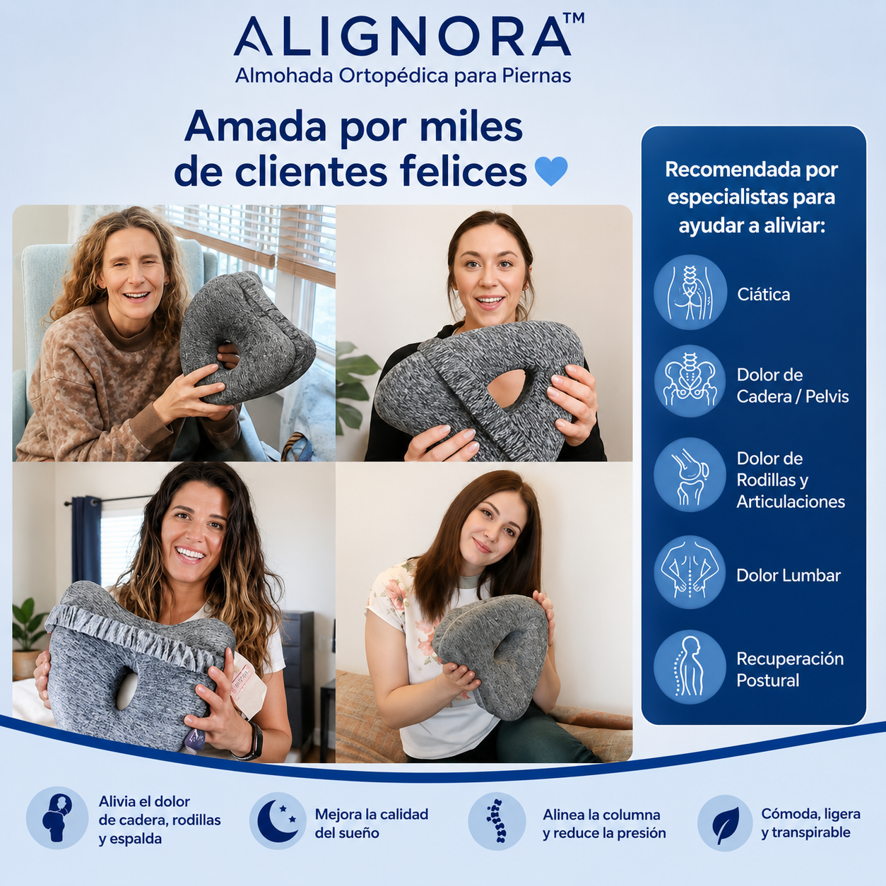 ALIGNORA™ - Alineador ortopédico para aliviar presión lumbar y ciática mientras duermes.